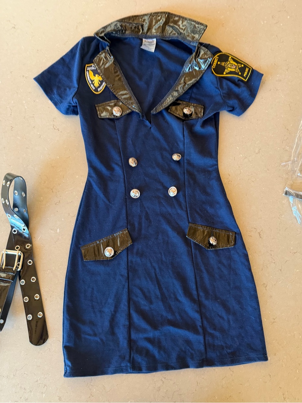 Spirit Halloween Police Officer  Costume XS Dress Belt Badge Hand Cuffs Radio 🔥